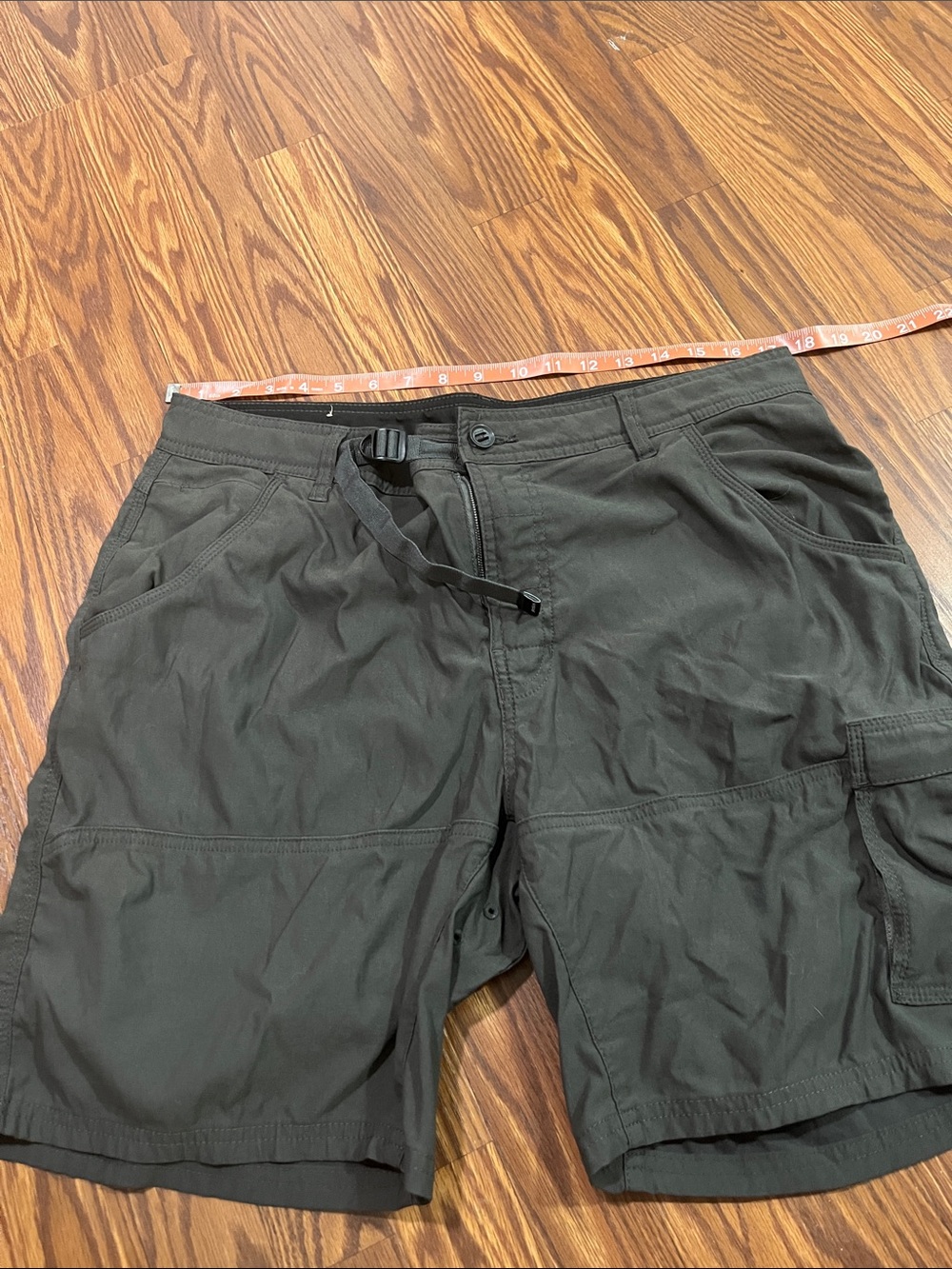 Prana Olive Utility Shorts with Integrated Webbing Belt 36